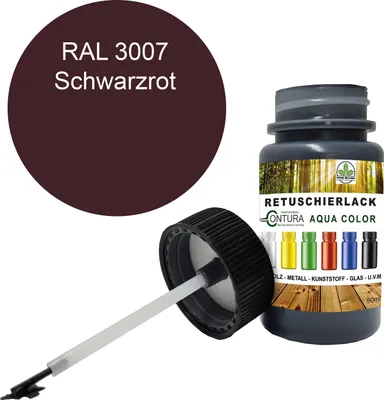 Produktbild von Reparaturlack Lackstift RAL Lack Pinselflasche 50ml. Farbe Holz Metall Möbel Auto Bad Retuschierlack - RAL 3007 Schwarzrot