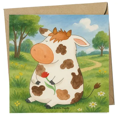 Produktbild von Mr. & Mrs. Panda Grußkarte Kuh Design - Weiß - Geschenk, Glückwunschkarte, Klappkarte, Träume, Kühe, anlasskarte, Hof, faltkarte, doppelkarte, Milch, Landwirtin
