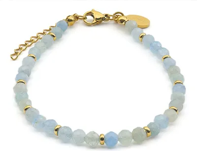 Produktbild von LAVISA Granat Edelstein Armband - 4mm Perlen - Echte Naturstein Perlen | Kristallperlen, Heilsteine | Onesize mit Verlängerung (Aquamarin)