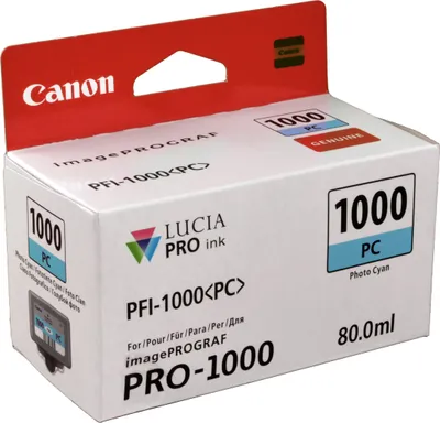 Produktbild von Canon PFI-1000PC Tinte Foto-Cyan, Foto zyan, Tinte auf Farbstoffbasis, 80 ml, 5140 Seiten
