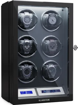 Produktbild von Klarstein Uhrenbeweger für Automatikuhren, Automatik-Uhrenbeweger für 6 Uhren, Automatikuhr Uhrenbeweger mit Acryl-Tür, Automatischer Uhrenbeweger, Blaue LEDs, Watch Winder mit 5 TPD Einstellungen