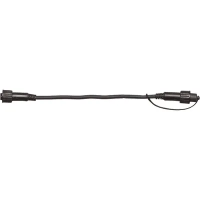 A black cable with connectors on both ends, isolated on a white background.