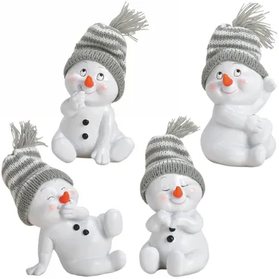 Produktbild von Schneemann Figuren 4er graue Mützen 11cm