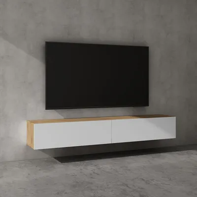 Image de doporro Meuble TV Bas 200x40,2x30cm Armoire TV Marron Clair + Blanc Mat Table de Télévision Salon avec Portes Meuble TV Suspendu MBTV02