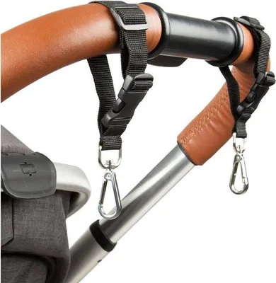 Produktbild von Kinderwagen-Taschenhaken, 2er Set, Metall Karabiner, Universal, Schwarz