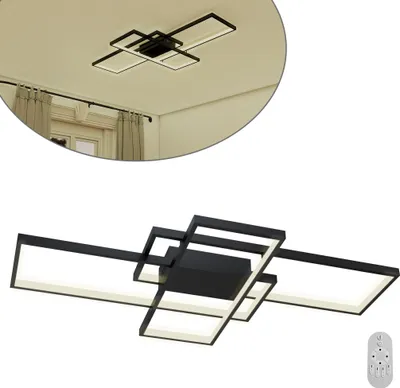 Obrázok produktu pre XMTECH LED stropné svietidlo 120 W stmievateľné, stropné svietidlo s diaľkovým ovládaním, moderný dizajn 140 × 80 × 8 cm, obývacia izba/spálňa/kuchyňa čierna