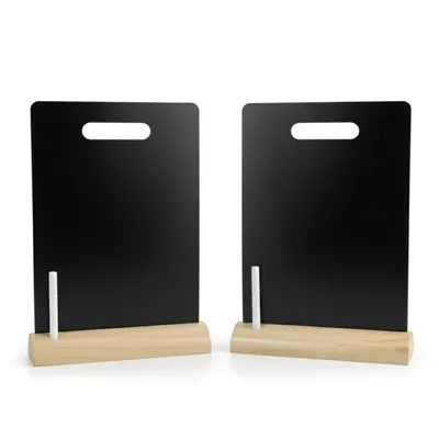Produktbild von 2x Tischaufsteller Kreidetafel DIN A4 mit Holzfuß inkl. Stift Tisch Aufsteller Doppelseitig Ständer