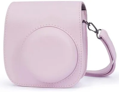 Obrázek produktu pro Kožené pouzdro pro fotoaparát Instax Mini – s kapsami a odnímatelným, nastavitelným ramenním popruhem – růžové