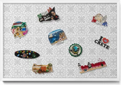 Produktbild von Magnettafel 60x40 cm – Weißer Rahmen – Regelmäßiges Ornamentmuster – Magnetwand, Memoboard – Metall Magnetische Tafel, Küche