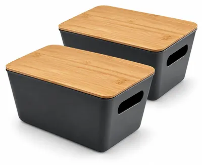 Aufbewahrungsboxen 2er-Set, Bambusdeckel, 20x14x10 cm, anthrazit