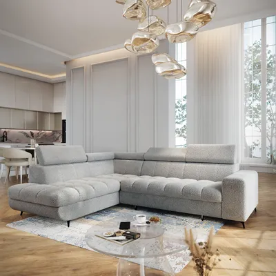Produktbild von Masseno Ecksofa MORIVA Q L-S mit Schlaffunktion L-Form, Sofa mit Bettkasten, Wohnzimmersofa, Couch, Soffa, Bettsofa, Couchgarnitur- Hellgrau, QUELLE 83