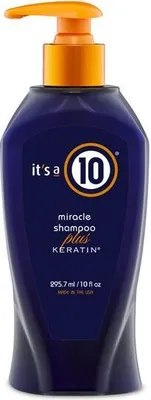 Produktbild von It's a 10 Miracle Plus Keratin Shampoo, 295 ml, Shampoo, Nicht-professionell, Unisex, Sprödes Haar, Gefärbtes Haar, beschädigtes Haar, trockenes Haar, Anti-Frizz, Farbschutz, Feuchtigkeitsspendend, Nährend, Schutz, Glanz, Weichmachend