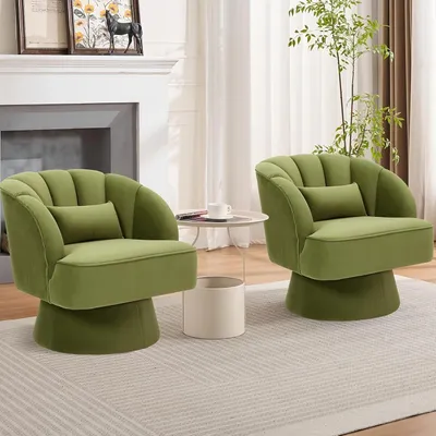 Produktbild von Drehsessel - Loungesessel - Ohrensessel - Bequemer Sessel - Grün, 360° drehbar - Ergonomische Rückenlehne im Wingback-Stil