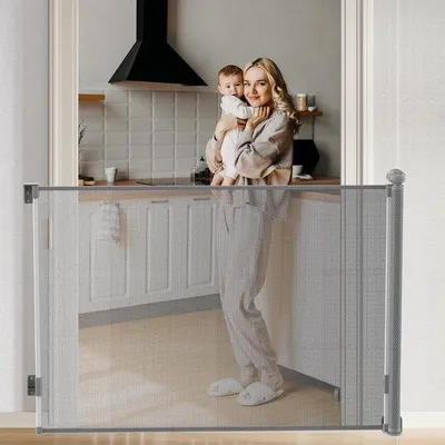 Produktbild von Famanu Sicherheitsnetz 140 cm ausziehbar - Kindersicherheitsnetz - Einhandbedienung - Treppen/Türen/Gänge