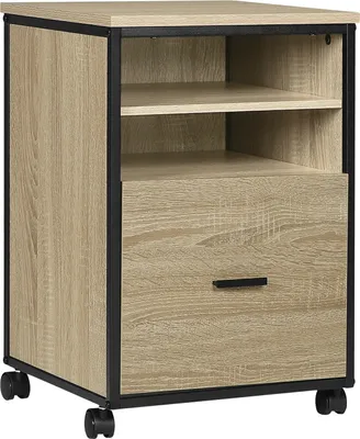 Produktbild von Bukkitbow - mobiler kompakter Aktenschrank/Beistelltisch- mit 2 Regalen und Schublade für Stauraum - schwarzes Metall mit Eichenholz (40x40x60cm)