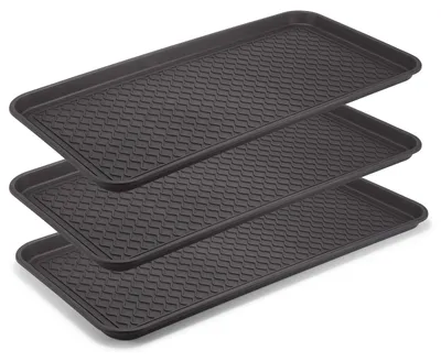 3er Set XL Schuhablage, Tropfmatte, 76x38x3 cm, Kunststoff, Schwarz