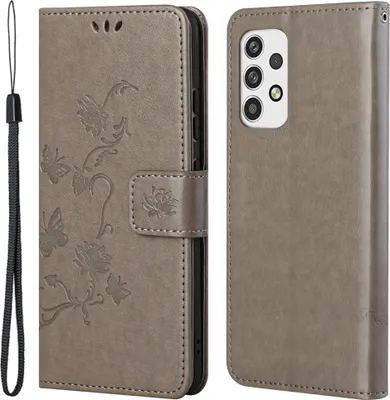 Produktbild von Samsung Galaxy A23 Hülle - Coverup Blumen & Schmetterlinge Klapphülle - Taupe Grau
