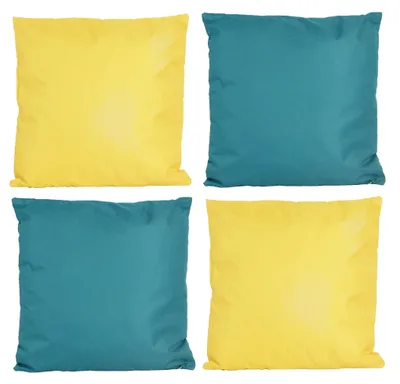 Produktbild von JACK 4x Outdoor Lounge Kissen 45x45cm viele Farben Dekokissen inkl. Füllung Wasserfest Sitzkissen Garten Stuhl, Farbe:2x Gelb - 2x Petrol