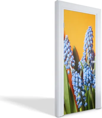 Produktbild von Türdeko Aufkleber Selbstklebende Wandsticker Personalisiert - Blaue Blumen - 75 x 205 cm