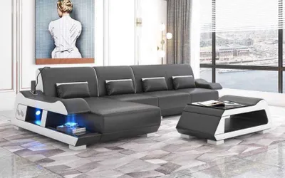 Produktbild von Ecksofa L Form Ledersofa Couch Sofa Schwarz Luxus Moderne Eckgarnitur Couchen