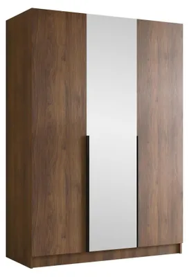 Produktbild von MIRJAN24 Kleiderschrank Calia II, Schlafzimmer, Drehtürenschrank, mit Kleiderstange, Modern, Garderobenschrank, Metallgriffe (Farbe: Nuss Warmia + Schwarz)