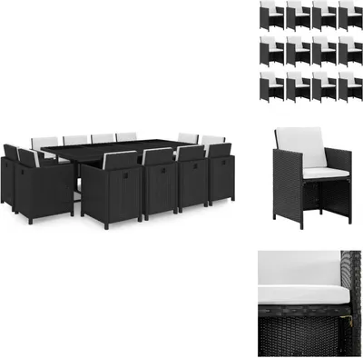 Produktbild von vidaXL 13-tlg. Garten-Essgruppe mit Auflagen Poly Rattan Schwarz - Gartenmöbel-Sets