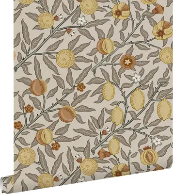 Immagine prodotto di ESTAhome carta da parati frutta e foglie esotiche verde grigiastro, terracotta e giallo ocra 50 x 900 cm