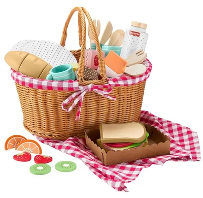 Produktbild von Mattel HXT81 - Fisher-Price - Picknickkorb-Set aus Holz mit Zubehör, 31 Teile