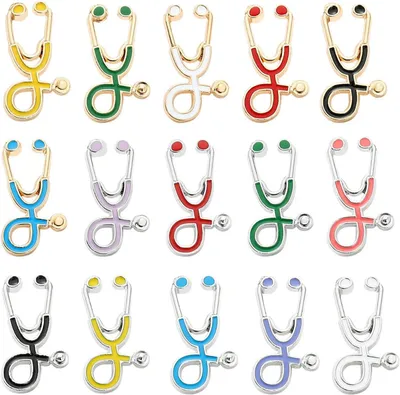 Image de Épinglettes en forme de stéthoscope, lot de 15, en métal, pour vêtements