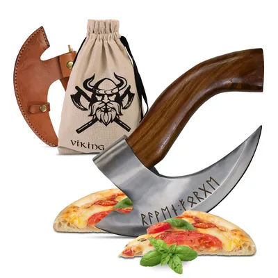 Produktbild von VIKING CRAFT - Pizza Axt Wikinger inkl. Lederschutz - Pizzamesser für echte Wikinger - Pizzaschneider Axt perfekt geeignet als Wikinger Deko