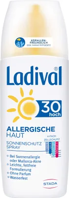 Produktbild von Ladival Allergische Haut Sonnencreme Spray LSF 30 Parfümfreies, Sonnenspray für Allergiker ohne Farb- und Konservierungsstoffe, wasserfest 1 x 150 ml