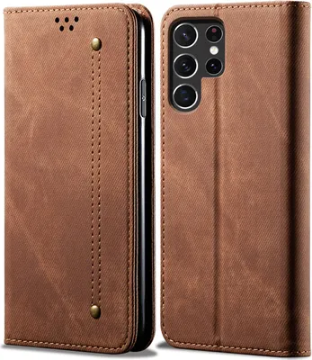 Obrázek produktu pro Pouzdro pro Samsung Galaxy S23 Ultra, Kožené Peněženkové Pouzdro s Magnetickým Uzavíráním a Stojánkem hnědé