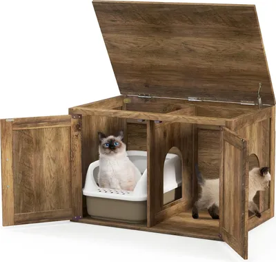 Immagine prodotto di Armadietto per gatti COSTWAY 80x54x53,5 cm, lettiera per gatti con doppia porta, parete divisoria, casetta per gatti, armadietto per lettiera da interno, arredamento per gatti