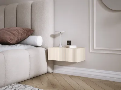 Immagine prodotto di Comodino sospeso con cassetto - fronte a doghe - colore: cashmere, 40 x 20 x 16 cm