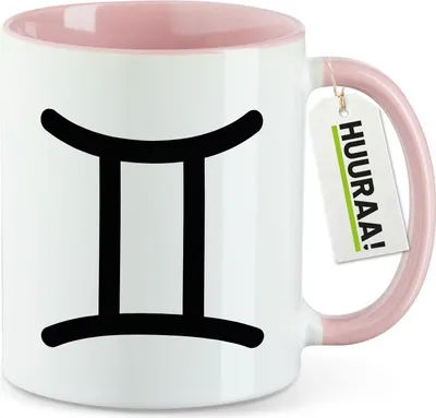 Produktbild von Huuraa Kaffeetasse Zwillinge Sternzeichen Zeichen 330ml Rosa Keramik Kaffeebecher Geschenkidee