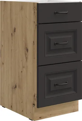 Produktbild von Küchen Unterschrank 40 cm Stilo Grau + Eiche Artisan matt Vollauszug Soft-Close Küche Einbauküche