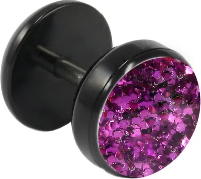 Produktbild von Fake Plug Ohrstecker schwarz Glitterline in verschiedenen Farben und Größen Farbe - Dunkellila Größe - 6 mm