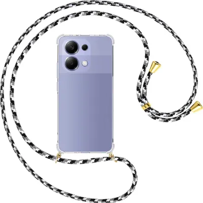 Produktbild von Handykette Backcover-Schutzhülle mit Band (Metall goldfarben) für Xiaomi Redmi Note 13 4G - schwarz/grau/weiß