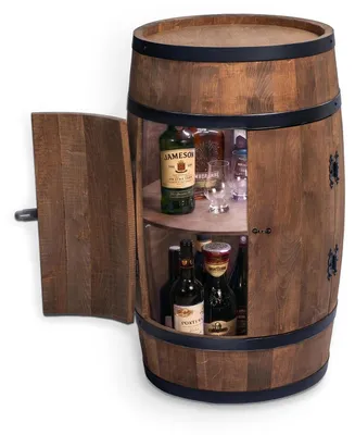 Obrázek produktu pro Barový stůl Creative Cooper Barrel s dvířky a LED osvětlením - Alkoholová skříňka, stojan na lahve, dřevo - Dřevěný sud - Sudový nábytek