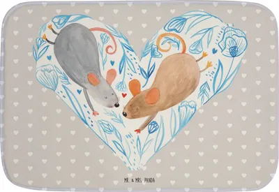 Produktbild von Mr. & Mrs. Panda Badematte Mäuse Herz - Grau Pastell - Geschenk, Lieblingsmensch, Badteppich, Badvorleger, Badezimmer Matte, duschmatte, für Immer, Hochzeit, Maus, Liebe