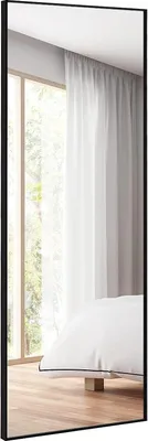 Produktbild von COSTWAY 56 x 150 cm HD pełnowymiarowe lustro do powieszenia lub pochylenia, lustro ścienne stojące lustro garderobiane lustro do sypialni, salonu i przedpokoju (czarne)