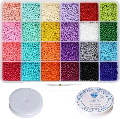 Produktbild von Famanu Rocailles Set 8400 Stück 3 mm mit Elastischem Garn für Armbänder - 24 Farben