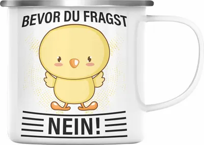 Produktbild von Trendation - Bevor Du Fragst Nein Emaille Tasse Geschenk Lustiger Spruch (Silber)