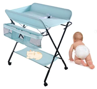 Image de Table à langer pliable avec étagères de rangement, dimensions 80x66x98 cm, couleur bleue