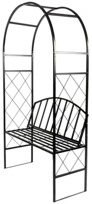 Obrázek produktu pro Černá kovová zahradní pergola s lavičkou, 115x50x210 cm