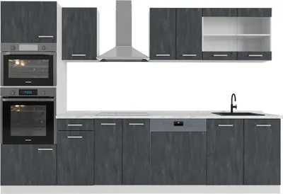 Produktbild von Küchenzeile Vicco R-Line Schwarz Beton 300 cm AP Marmor, Model 47396