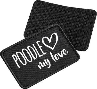 Produktbild von Huuraa Patch Poodle my love Black 10 x 6,5cm Baumwolle Klettpatch für Mütze Geschenkidee