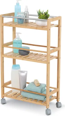 Produktbild von DomoPak Living Bambus Badregal mit herausnehmbarer Wäschebox 36,8 x 33,5 x 90,5 cm, mit 2 Ablagefächer, Modern, Holz / weiß, 901059