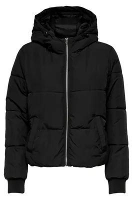 Productafbeelding van JdY Damen Jdynewerica Korte gevoerde jas met capuchon, model Otw, kleur zwart/details: zilver