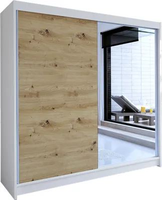 Produktbild von MIRJAN24 Schiebetürenschrank Talin I, Stilvoll Schlafzimmer Kleiderschrank (Farbe: Weiß / Artisan Eiche + Spiegel)